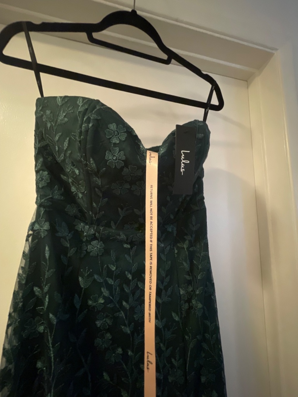 Lulus Romantic Beauty Green Floral Embroidered Strapless Maxi Dress - Size M - Picture 3 of 3